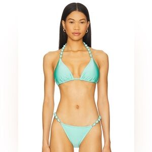 Beaded Triangle Bikini Set - Aqua